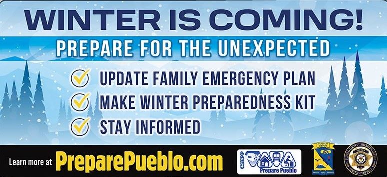 Inage depicts Winter is Coming, prepare for the unexpected with a plan, emergency kit, and info